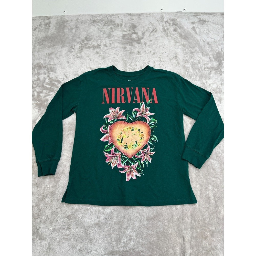 Nirvana Pullover Shirt by Gap Girls Size 10 Green Oversized Long Sleeve EUC